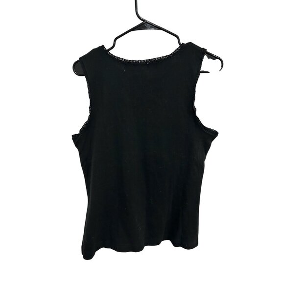Real Comfort Lace Trim Tank Top Black Sz Large Scoop Neck Sleeveless Knit Cotton - Picture 2 of 9